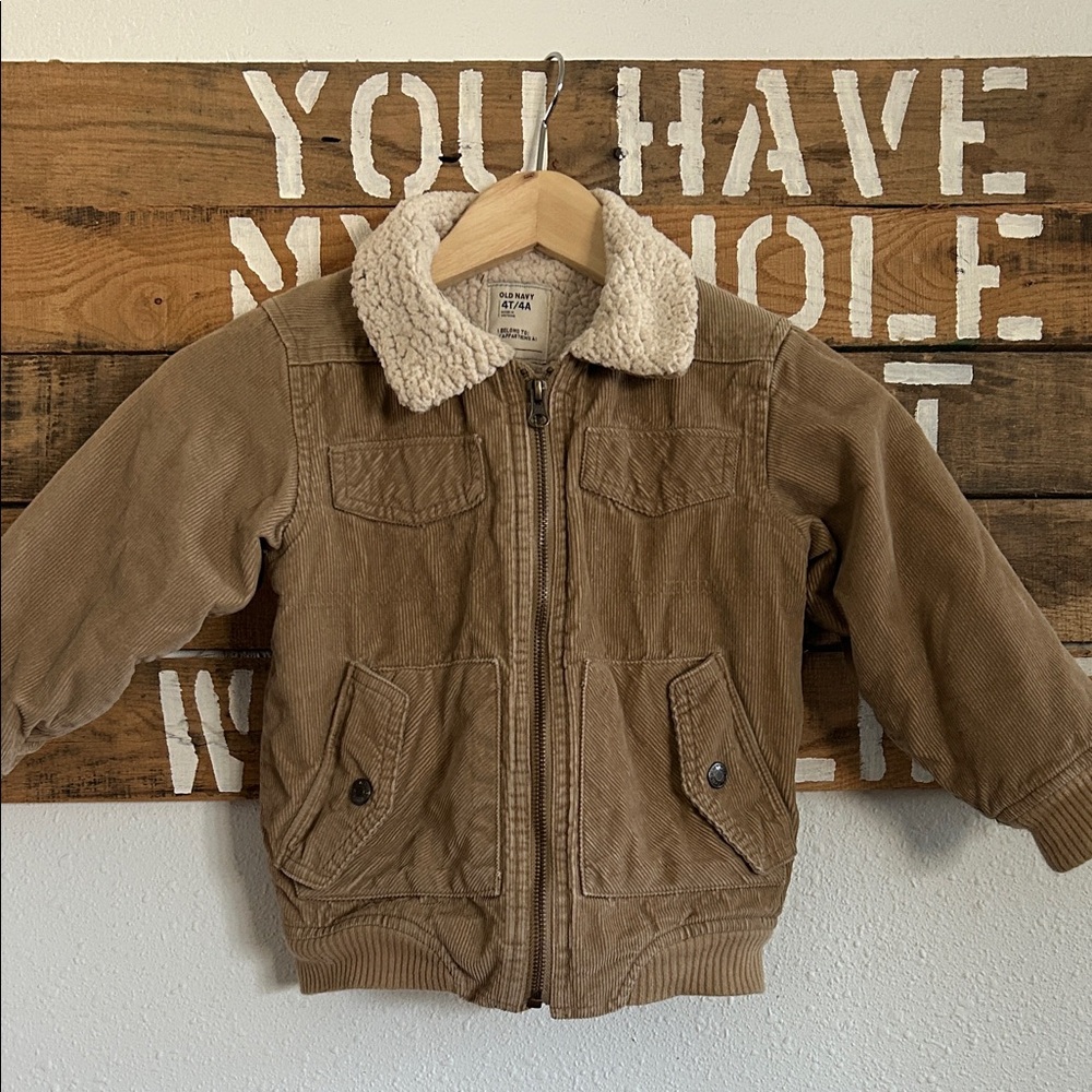 Old Navy Tan Corduroy Jacket with Sherpa Collar and Lining